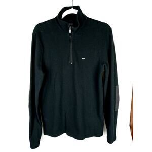 Michael Michael Kors Men's 1/2 Zip Sweater with Elbow Patches Black M
